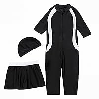 Kids Swimsuit Baby Boy Solid Half Sleeve Color Blocking Zipper Swimsuit 3 Piece Swimwear Toddler Slim Bathingsuit