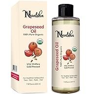 Organic Grape Seed Oil, 100% Pure Cold Pressed Carrier Oil For Acne Prone Skin, Hair Care, Face Cleanser, Anti-Aging Moisturizer for Wrinkles and Stretch Marks -220 ML