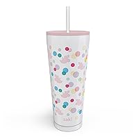 Disney Minnie Mouse Vacuum Insulated Stainless Steel Travel Tumbler with Splash-Proof Lid, Includes Reusable Plastic Straw and Fits in Car Cup Holders (18/8 SS, 25 oz, Dots)