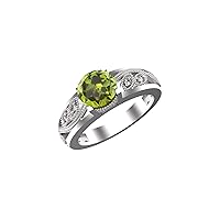 Natural Peridot Gemstone Ring In 925 Sterling Silver Ring Cubic Zirconia For Women And Girls Stone Size 6x6 MM Stone Weight 0.70 CTW
