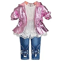 Peacolate 6M-4Y Spring Autumn Little Baby Girls 3pcs Clothing Set Long Sleeve Dress Hoodie Jacket and Jeans