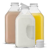 Glass Milk Bottle with Lid AND Pourer Multi-Pack. 64 Oz Reusable Glass Bottles with 6 Lids! Milk Jug Pitcher, Buttermilk, Water or Juice Bottles with Caps, Syrup, Honey or Sauce Container