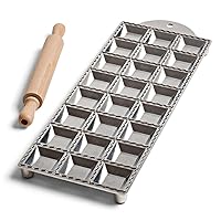 Kings County Tools Square Ravioli Maker Mold | Produce 2” Square Shape | Easy to Use | Wooden Pasta Roller Included | Non-Slip Rubber Foot Insert | Kitchen Necessity | Made in Italy