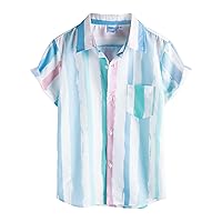 VATPAVE Boys Striped Button Down Shirt Short Sleeve Hawaiian Shirt Casual Summer Beach Shirts with Pocket