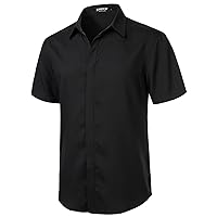 Men's Linen Blend Stretch Wrinkle Free Hidden Button Texture Shirts Summer Short Sleeve Beach Vacation Shirt