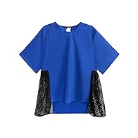 Hollow Out T Shirt Patchwork Mesh Backless Patchwork Minority Short Sleeve Elegant Loose Tee Pullover
