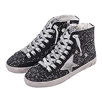 Adult Women's Flat High Top Glitter Fashion Sneakers Lace up Casual Fashion Star Shoes