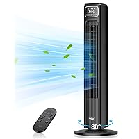 Tower Fan, 80° Oscillating Fans with Remote, 36'' Quiet Cooling Fan,Adjustable 3 Speeds,4 Mode,12H Timer, LED Display with Auto Off,Standing Bladeless Floor Fan for Bedroom Home Office