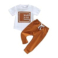 Gab Baby Boy Toddler Kids Infant Newborn Baby Boys Short Sleeve Letter Tops Solid Pant Trousers (Orange, 0-6 Months)