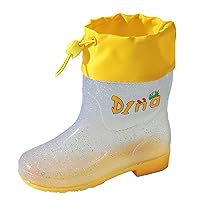 Kids Rain Boots Toddler Girls & Boys Rain Boots Memory Foam Insole and Easy-on Handles Small Rain Boots (G-Yellow, 3 Big Kids)
