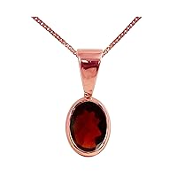 Beautiful Jewellery Company BJC® Solid 9ct Rose Gold Natural Garnet Single Oval Solitaire Pendant 1.50ct & 9ct Rose Gold Curb Necklace Chain