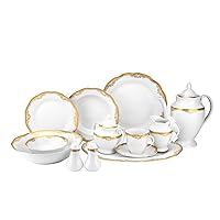 57 piece Banquet Dinnerware Set with Scalloped Edges - Luxury Tableware Dining Service for 8