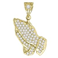 10k Yellow Gold Mens CZ Cubic Zirconia Simulated Diamond Praying Hands Religious Charm Pendant Necklace Jewelry Gifts for Men