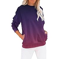 Fall Fashion Long Sleeve Pullover Tops For Women Cute Gradient Color Sweatshirts Shirts Casual Loose Fit Tshirt Blouse