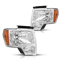 Torchbeam Headlight Assembly Compatible with 2009-2014 F150, Chrome Housing aAmber Driver and Passenger Side