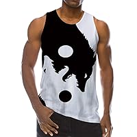 Loveternal Wolf Black White Tank Tops for Men Funny Yin and Yang Tank Top Printed Graphic Muscle Tees T-Shirt Beach Crew Neck Gym Workout Tank Tops Undershirt L