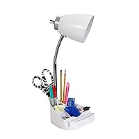 Simple Designs LD1056-WHT Gooseneck Organizer Desk Lamp with iPad/Tablet Stand or Book Holder and USB Port, White
