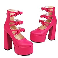 LEHOOR Chunky High Heel Platform Mary Jane Pumps for Women Round Toe Strappy Caged Sandal Booties Zipper 4