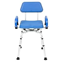 iLIVING ILG-638 Swivel Pivoting Shower Chair for Bathtub and Shower with Padded Seat, Back and Arms, and Adjustable Height , Blue