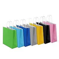 bagmad 35 Pack 8x4.75x10 inch Medium Multicolor Kraft Paper Bags with Handles bulk, 7 Assorted Colors Craft Gift Wrap Bags for Party Favors Grocery Shopping Christmas Birthday Bags（Medium Size