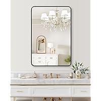 22 x 30 Inch Bathroom Mirror, Wall Mount Bathroom Mirror, 2024 New Modern Rounded Corner Rectangular Vanity Mirror, Matte Black Metal Framed Mirror, Hangs Horizontally or Vertically