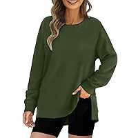 Womens Sweatshirts Long Sleeve Pullover Crew Neck Side Slits Hoodies Casual Outfits Hooded 2023 Fall Clothes