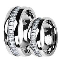 2 Pc His & Her Titanium Eternity Simulated Diamond Wedding Band Ring Set