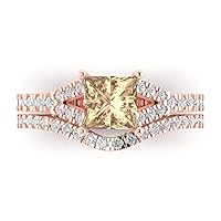 Clara Pucci 1.76ct Princess Cut Solitaire Yellow Moissanite Engagement Promise Anniversary Bridal Ring Band set Curved 18K Rose Gold