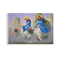 Posters Modern Art Posters Floral Plants Vietnamese Women on Bicycles Posters Poster Album Cover Posters for Bedroom Wall Art Canvas Posters Music Album Cover Poster 16x24inch(40x60cm) Unframe-style