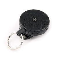 KEY-BAK Original Retractable Keychain with a Black Front, Removable Rotating Belt Clip, and Split Ring