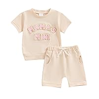 Fernvia Toddler Baby Girl Summer Clothes Short Sleeve Letter Embroidery Tops with Solid Color Shorts 2 Pcs Outfit Set