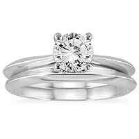 AGS Certified 1 Carat Knife Edge Diamond Bridal Solitaire Set in 14K White Gold (I-J Color, I2-I3 Clarity)