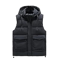 Men's Winter Vest Windproof Hat Detachable Waistcoat Warm Thick Sleeveless Jacket Simple Solid Men Vests