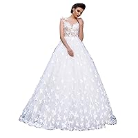Women's Tulle Wedding Dresses Ball Gown A-line Wedding Dresses for Bride with Butterfly