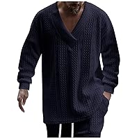Oversize Sweater Mens V Neck Sweater Casual Loose Fit Long Sleeve Pullover Cable Knit Sweater Tops Knitwear
