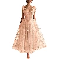Tulle 3D Butterflies Prom Dresses for Teens Embroidered Formal Evening Party Gowns