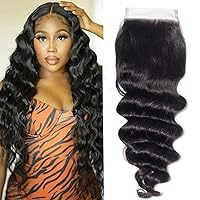 UNice Hair 10A Brazilian Loose Deep Wave 4X4 Lace Closure Free Part, 100% Unprocessed Human Virgin Hair Loose Deep Curly Closure Natural Color (18 inch)