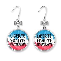 Liberte Egalite Fraternite France Mark Flag Bow Earrings Drop Stud Pierced Hook