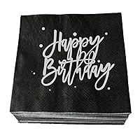 Happy Birthday Napkins Pack of 50 Silver Foil and Black Birthday Cocktail Napkins Paper Disposable Party Napkins Anniversary Lunch Dinner Birthday Decorations Supplies Beverage Napkins 3 Ply