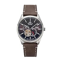 UMR RUHLA Men's Automatic Watch with Leather Strap, Titanium Case, Water Resistant to 5 Bar, Brown, silver, Strap.