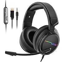 Jeecoo V20 Stereo Gaming Headset for PS4 PS5 Xbox One - Over Ear Headphones with Noise Cancelling Microphone - LED Light Soft Earmuffs for PC Laptops Mobiles