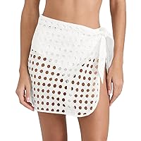 Saodimallsu Women's Crochet Cover Up Skirt 2024 Beach Mesh Slit Tie Waist Mini Wrap Skirts Pareo Swimwear Coverups