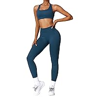 IMEKIS Women Workout Set 2 Piece Strappy Sports Bra High Waist Booty Long Leggings Pants Gym Fitness Clothes Tracksuit