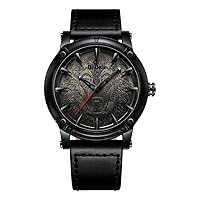 carlien New 3D Engraved Wolf Dial Quartz Watch for Men Big Face Sport Leather Casual Watch