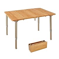 ATEPA Small Bamboo Table, Folding Side Table, Outdoor Portable Table, Adjustable Height Table, Folding Bamboo Snack & Cheese Tray with Carrying Bag for 1-2 People, 23.6''(L) x15.7''(H)