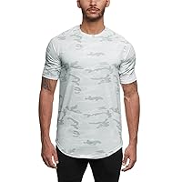 Mens Workout T-shirts Crew Neck Short Sleeve Camouflage Print Casual Sport Pullover Sweatshirt Moisture Wicking Tops