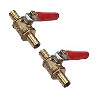 2Pcs Ball Valve Shut Off Valve, 0.31Inch Hose Barb, Brass Hose Pipe Tubing Fitting with 180 Degree Red Operation Handle for Water, Oil, Gas, Fuel line Fittings