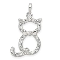 925 Sterling Silver Flat back Polished CZ Cubic Zirconia Simulated Diamond Cat Pendant Necklace Jewelry for Women