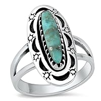 Sun Moon Chunk Simulated Turquoise Classic Ring New .925 Sterling Silver Band Sizes 5-12
