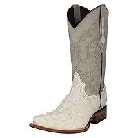 TEXAS LEGACY Mens White Alligator Tail Print Leather Cowboy Boots 3X Point Toe